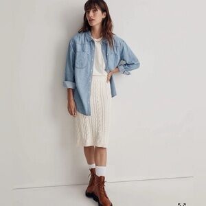 Madewell Cream Midi Pencil Skirt with Pleats for Casual Work